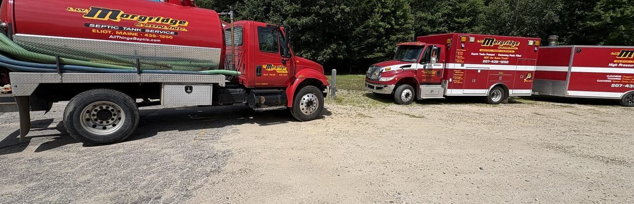 Morgridge trucks lined up in the yard on Route 236 in Eliot, Maine.