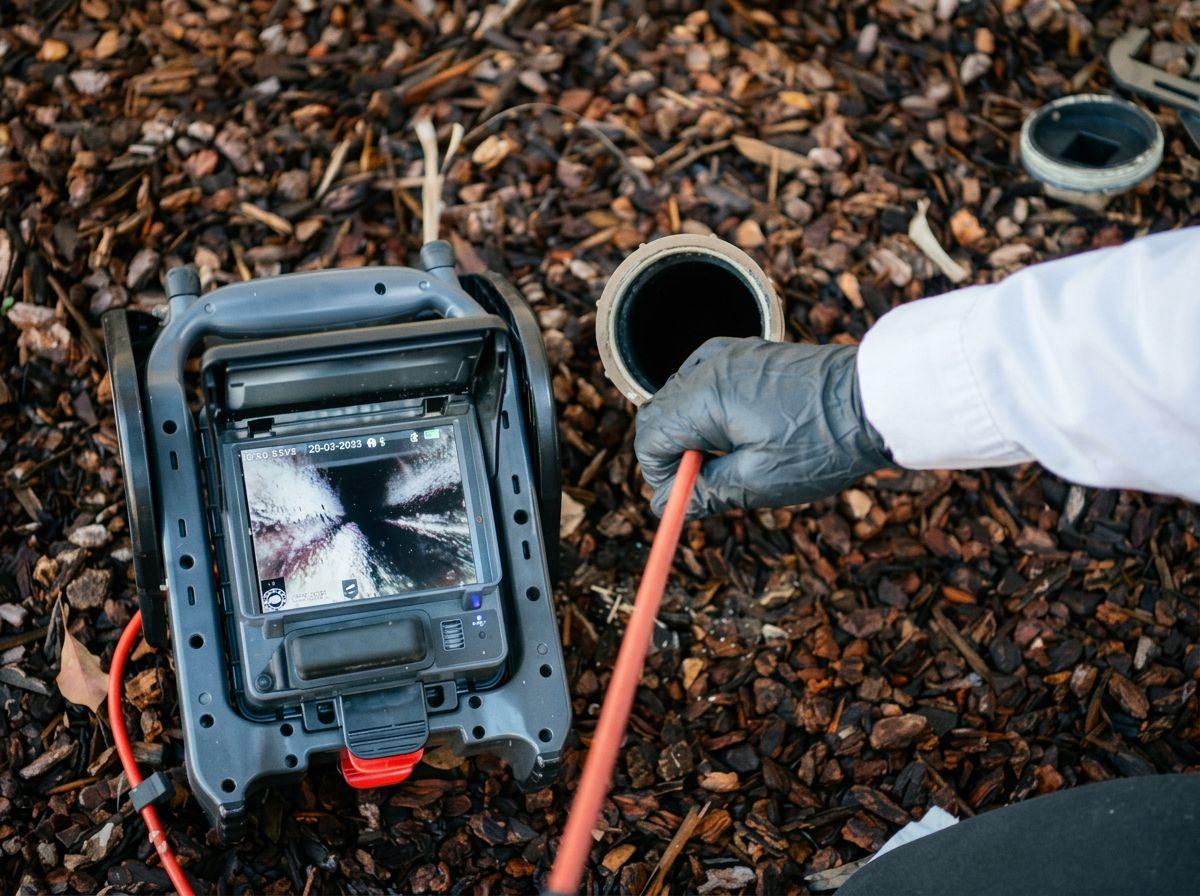 The inspection camera reel and monitor set up beside an open access point.