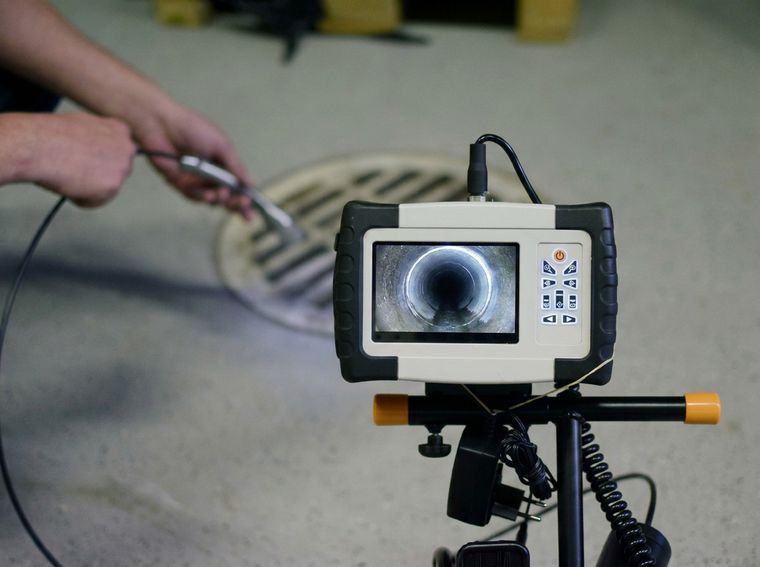 The inspection monitor showing the inside of a line, set up at the access point.