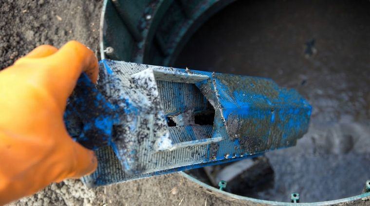 The effluent filter lifted out of its housing during a service call.